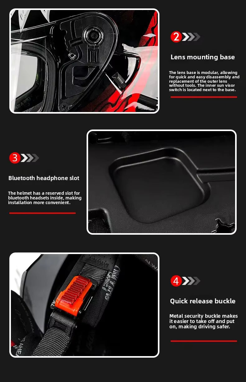 Full Face Motorcycle Helmet with Quick Release Buckle – ECE E24 22R06 & DOT Certified Safety Gear - Armor