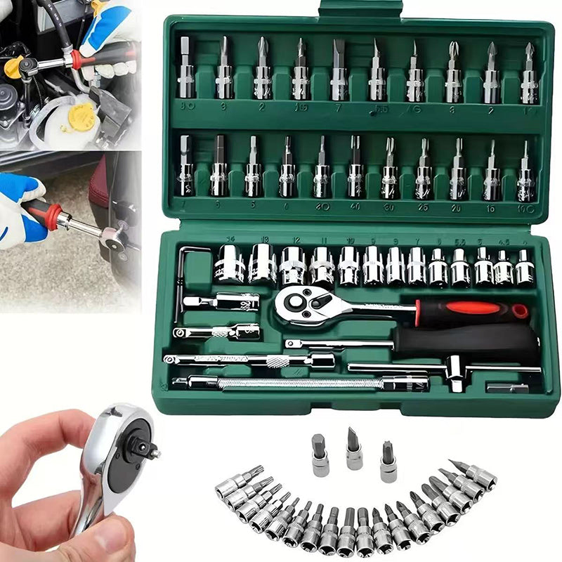 46pcs 1/4 Inch Ratchet Wrench Set Metric Hex Bit Socket Set Mechanic Tool Kit
