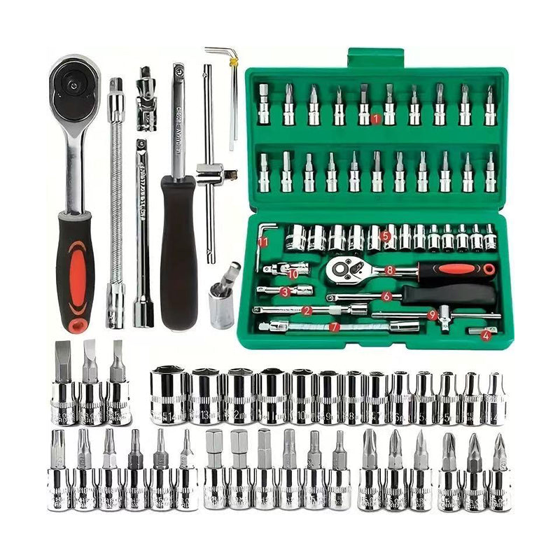 46pcs 1/4 Inch Ratchet Wrench Set Metric Hex Bit Socket Set Mechanic Tool Kit