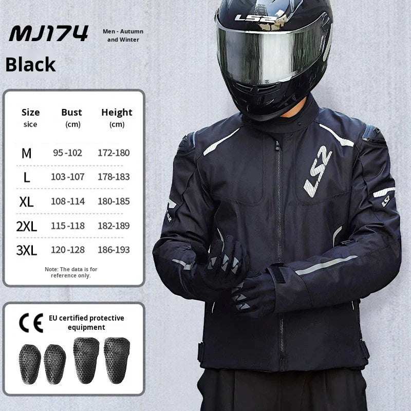 LS2 MJ174 Motorcycle Riding Suit – Men's Four Season Jacket & Pants Set Black
