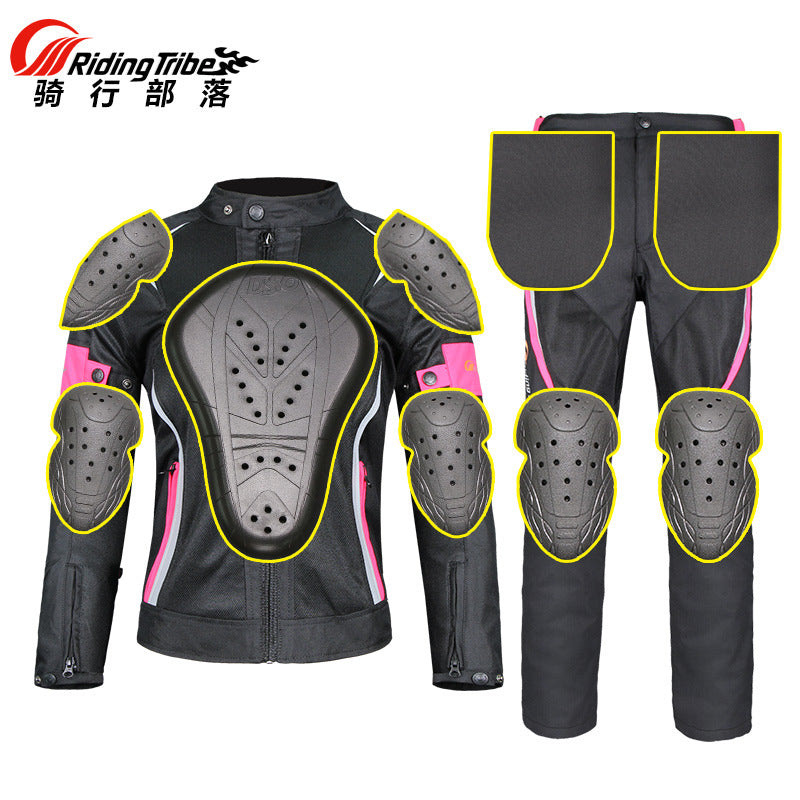 2 piece RidingTribe Women's Summer Waterproof Slim-fit Anti-fall Motorcycle Suit JK-52 Pink
