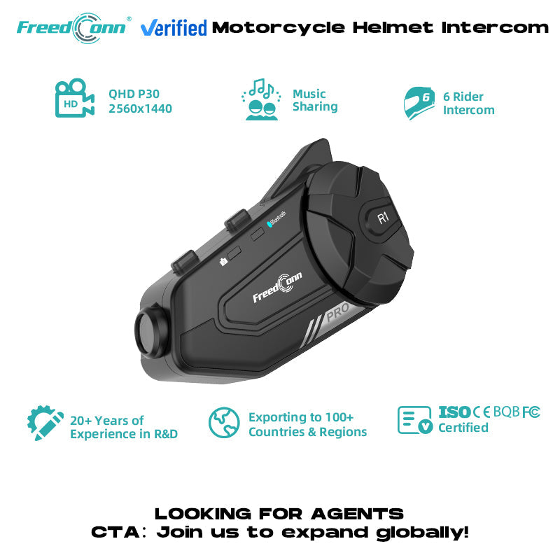 FreedConn R1 PRO Motorcycle Recorder All-in-one 2K Pixel Motorcycle Helmet BT Headset Intercom