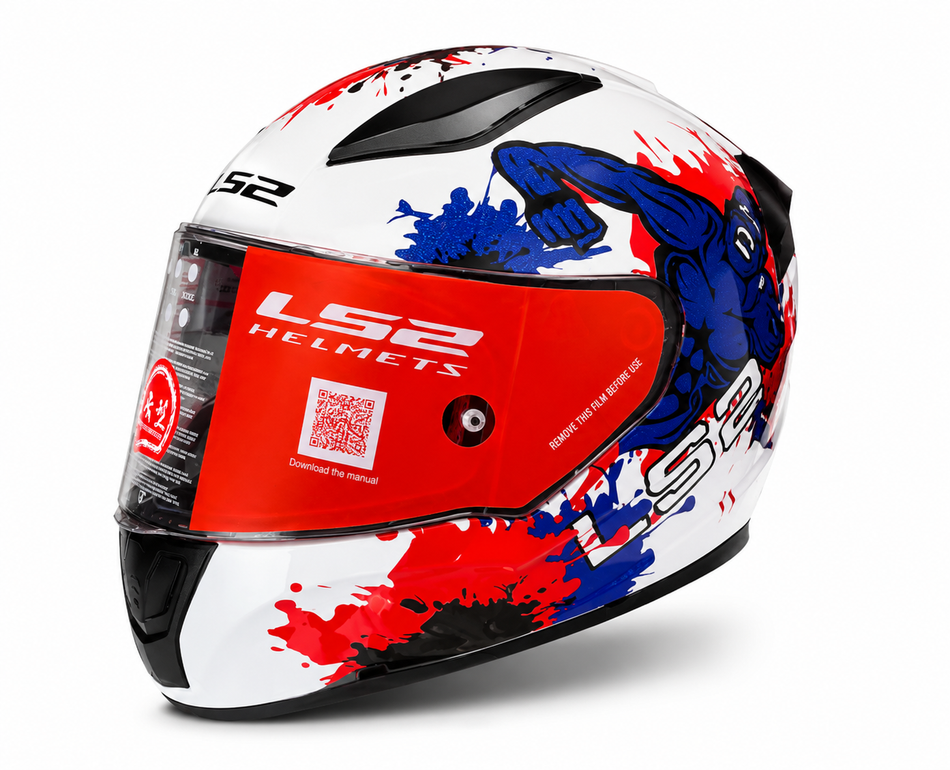 LS2 FF353 White/Blue/Red Motorcycle Helmet ECE -Approved Foam Interior