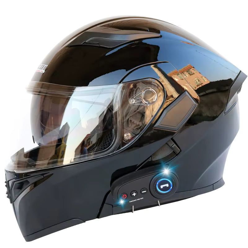 Full Face Motorcycle Helmet with Flip-Up Visor FM Radio for Headphone Bluetooth 3C certification