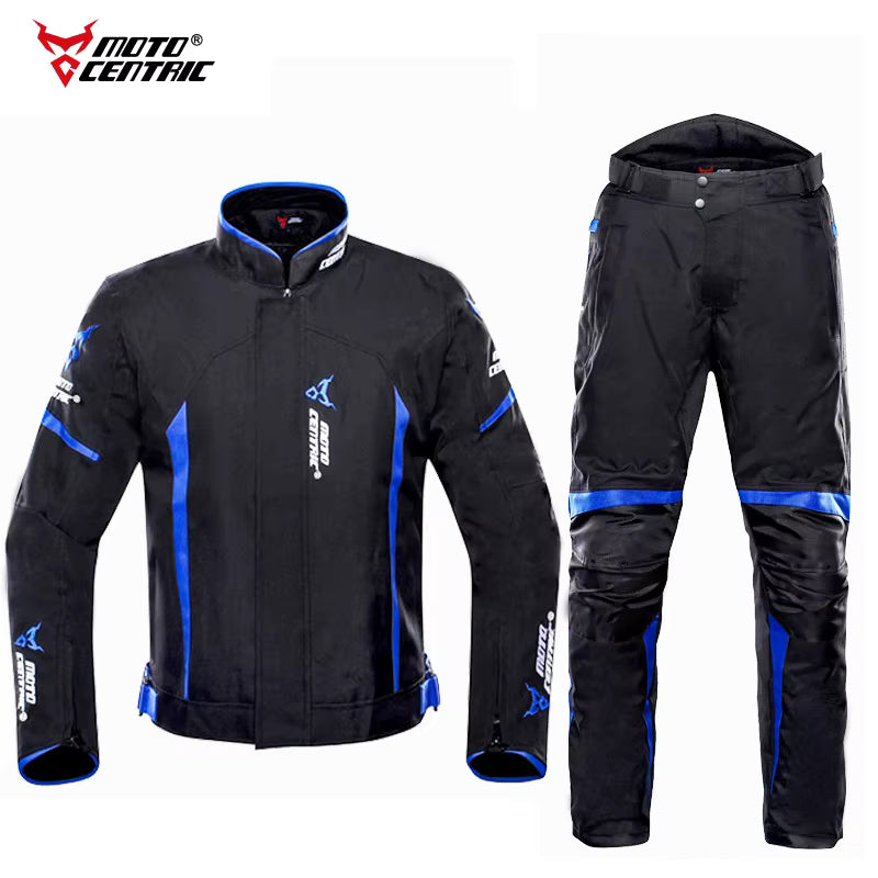 Motorcycle Riding Suit Black / Blue – Waterproof Jacket & Pants with 7 Protective Pads