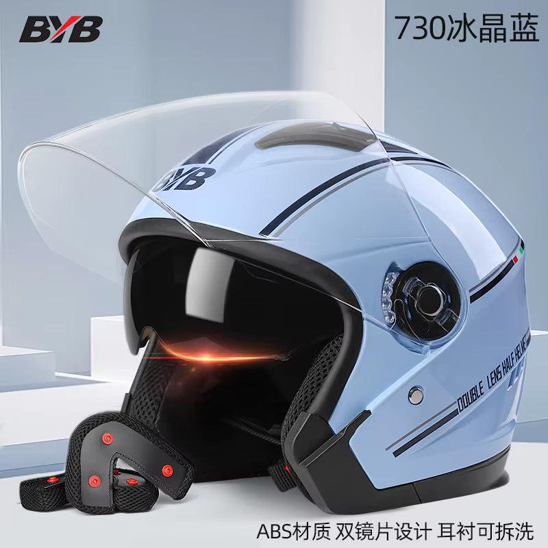 Four-Season Electric Motorcycle Helmet with Dual Visor - 3C Certified - Blue