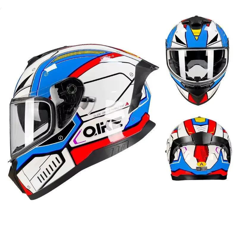 Full Face Motorcycle Helmet with Quick Release Buckle – ECE E24 22R06 & DOT Certified Safety Gear - Blue Mech