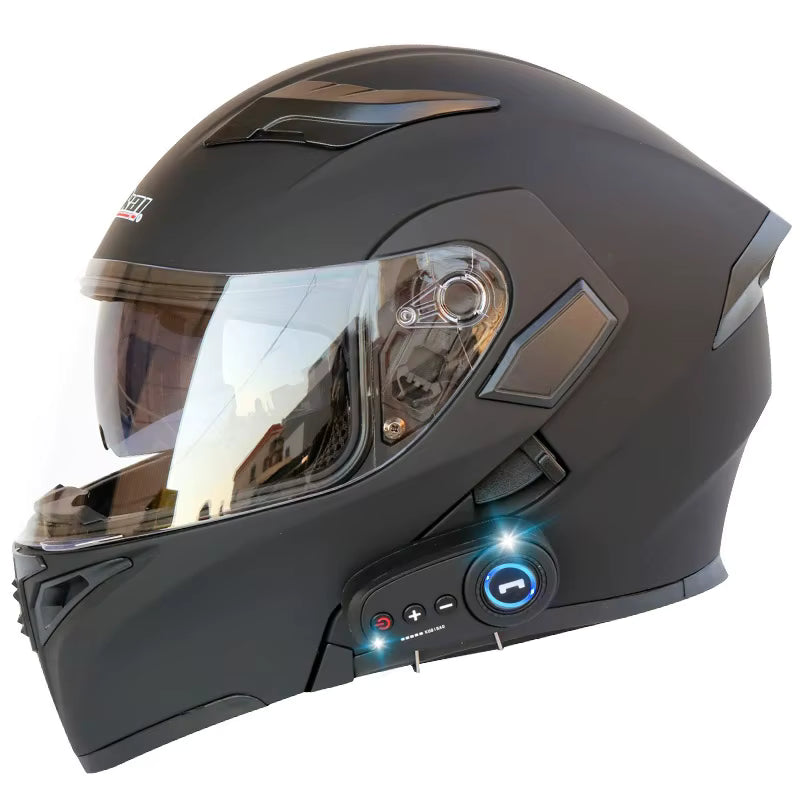 Full Face Motorcycle Helmet with Flip-Up Visor FM Radio for Headphone Bluetooth 3C certification
