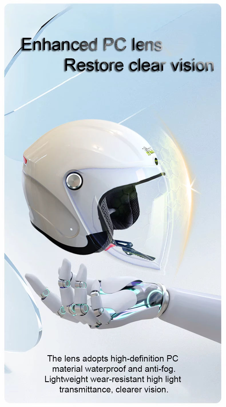 AI Smart Voice for Half Helmet for Motorcycles Four Seasons DOT Approved - White