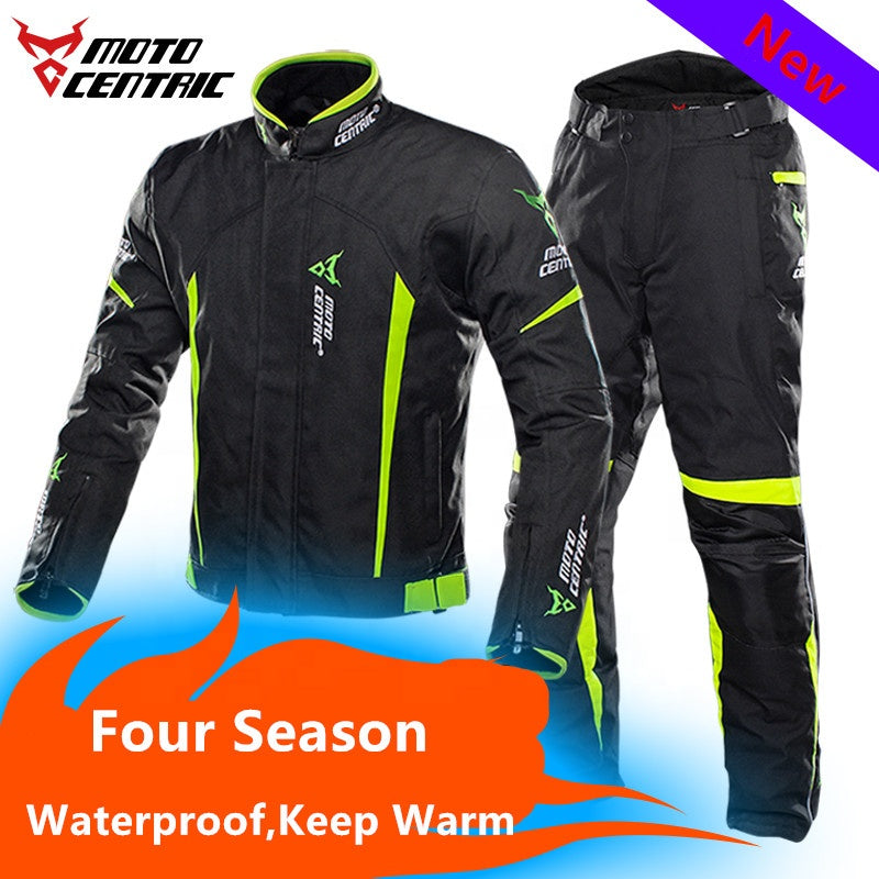 Motorcycle Riding Suit Black / Green – Waterproof Jacket & Pants with 7 Protective Pads