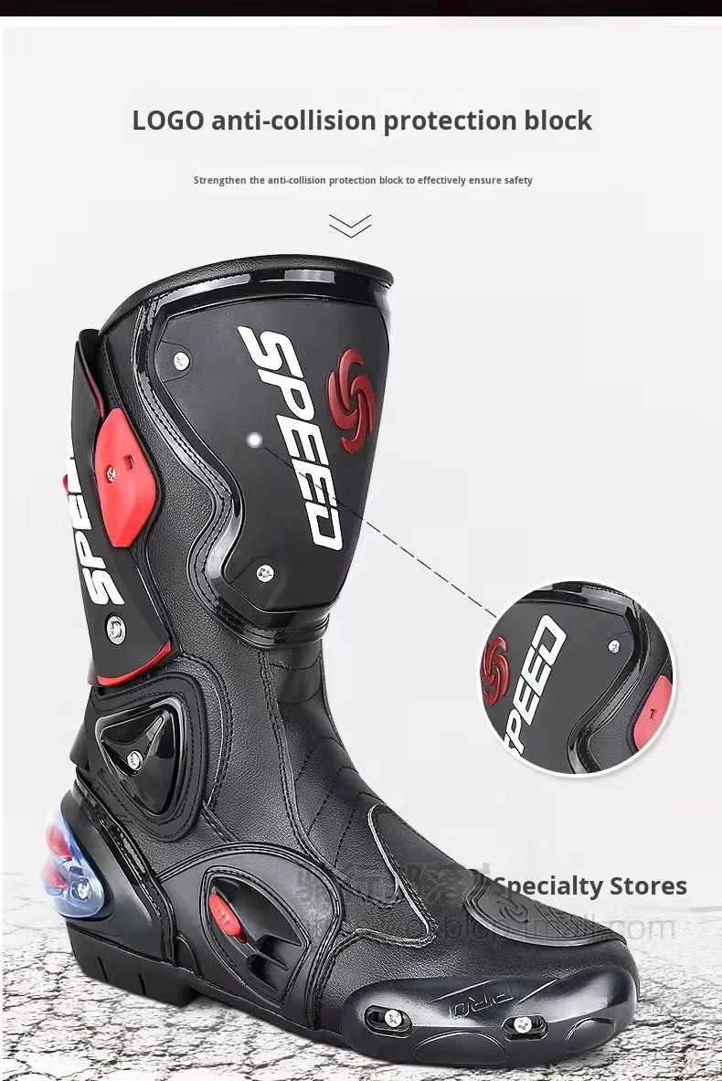 Men's Motorcycle Riding Boots Anti-fall Anti-slip Racing Off-road Travel Black