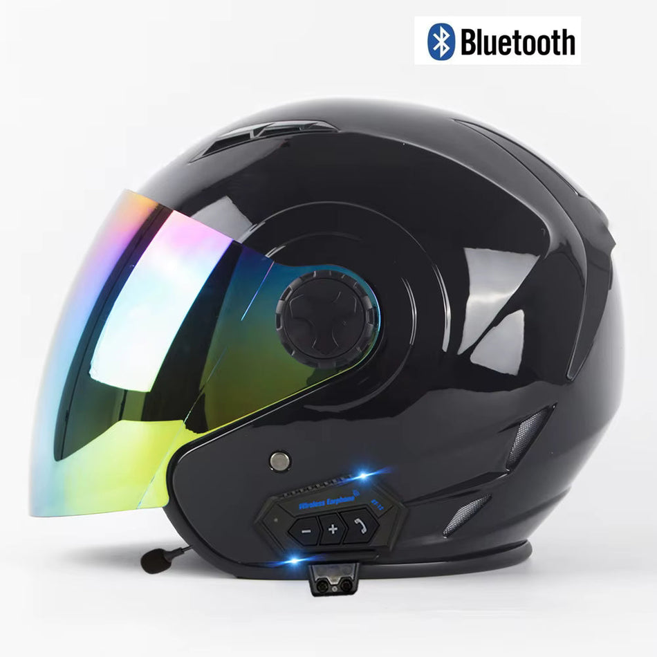 Smart Wireless 3/4 Open Face Electric Motorcycle Helmet with Built-in for Bluetooth DOT Approved