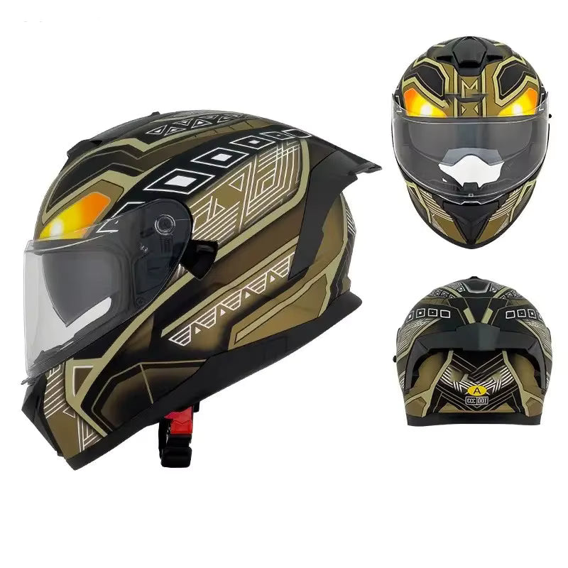 Full Face Motorcycle Helmet with Quick Release Buckle – ECE E24 22R06 & DOT Certified Safety Gear - Golden Leopard