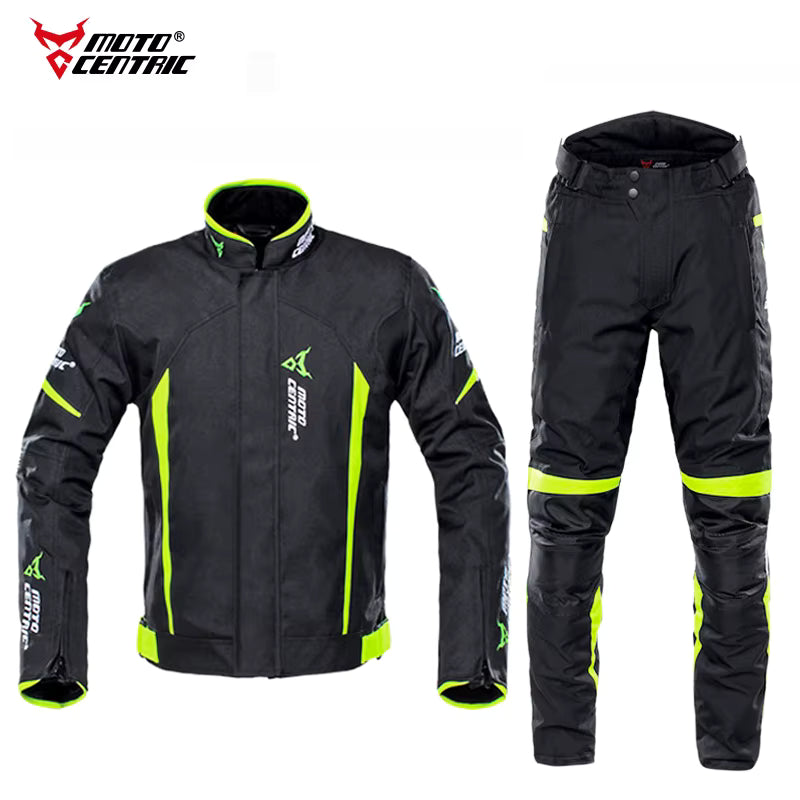 Motorcycle Riding Suit Black / Green – Waterproof Jacket & Pants with 7 Protective Pads