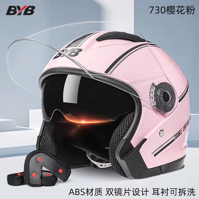 Four-Season Electric Motorcycle Helmet with Dual Visor - 3C Certified - Pink