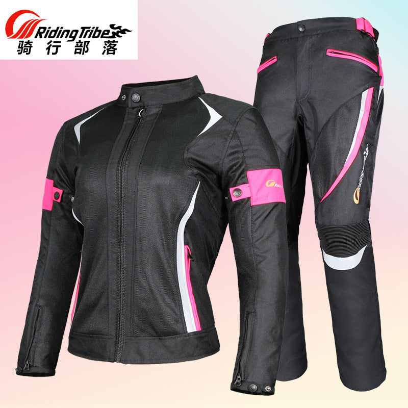 2 piece RidingTribe Women's Summer Waterproof Slim-fit Anti-fall Motorcycle Suit JK-52 Pink