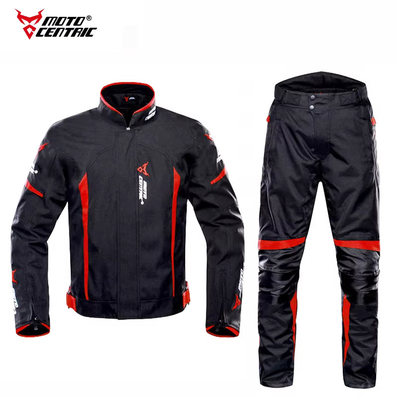 Motorcycle Riding Suit Black / Red – Waterproof Jacket & Pants with 7 Protective Pads