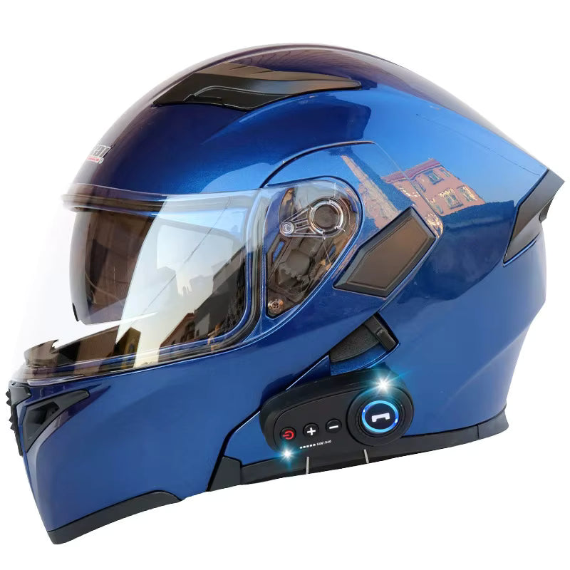 Full Face Motorcycle Helmet with Flip-Up Visor FM Radio for Headphone Bluetooth 3C certification