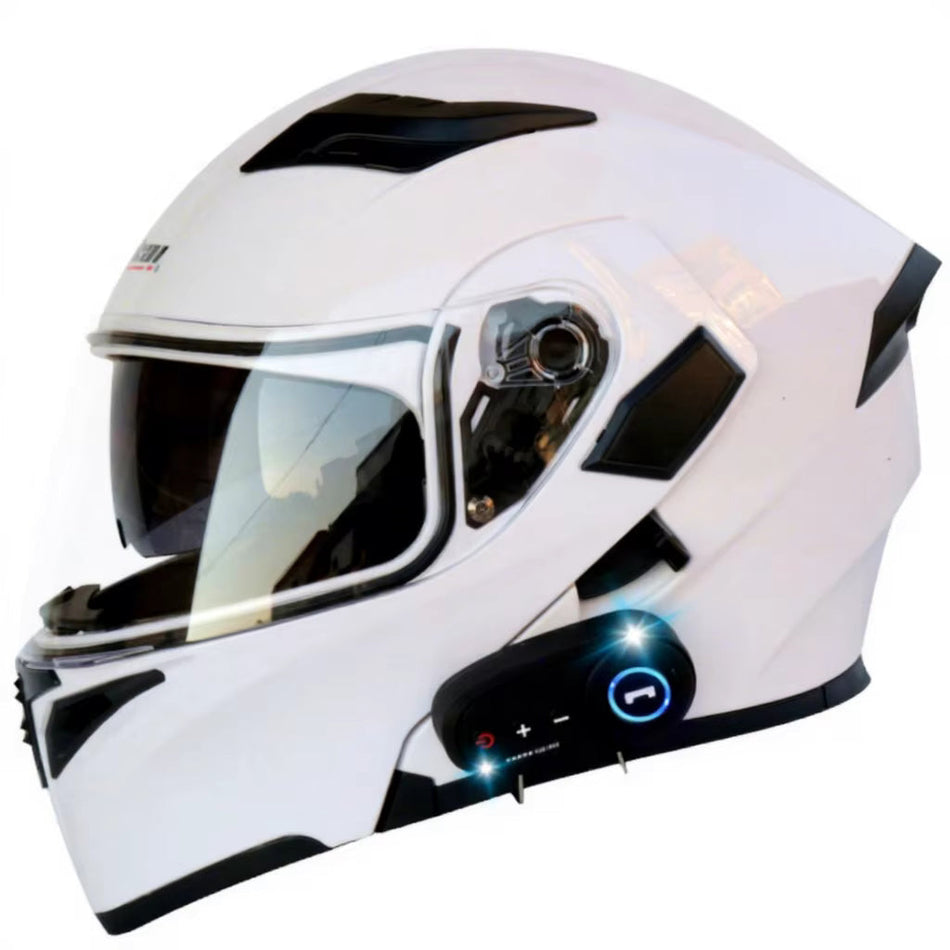 Full Face Motorcycle Helmet with Flip-Up Visor FM Radio for Headphone Bluetooth 3C certification